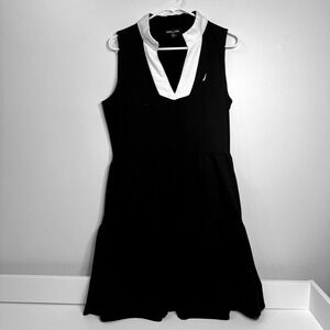 Nautica Jeans Black Sleeveless Collared Tiered Mini Dress Women's Large Preppy